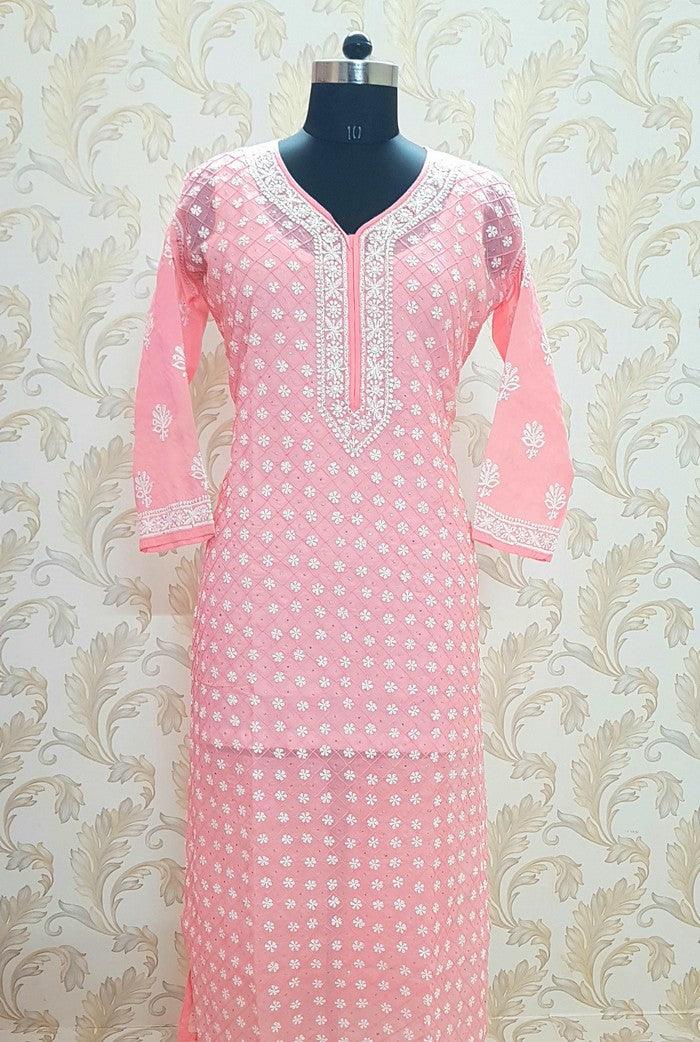 Chikankari Cotton Kurta ( Mukaish ) - Adah Chikankari