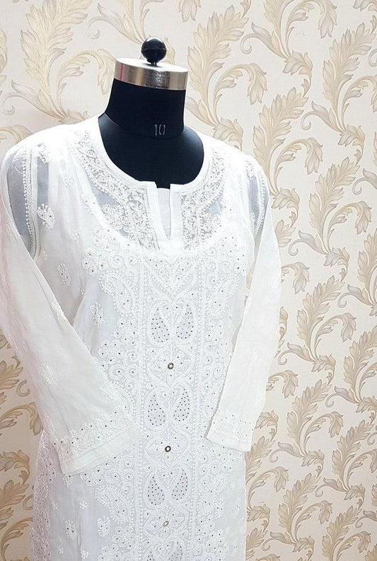 Chikankari Cotton Kurta ( Mukaish ) - Adah Chikankari