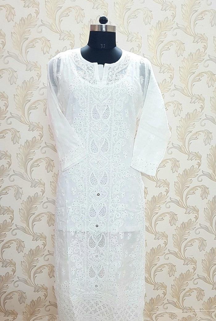 Chikankari Cotton Kurta ( Mukaish ) - Adah Chikankari