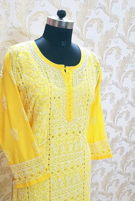 Chikankari Semigeorgette Kurta ( Mukaish ) - Adah Chikankari