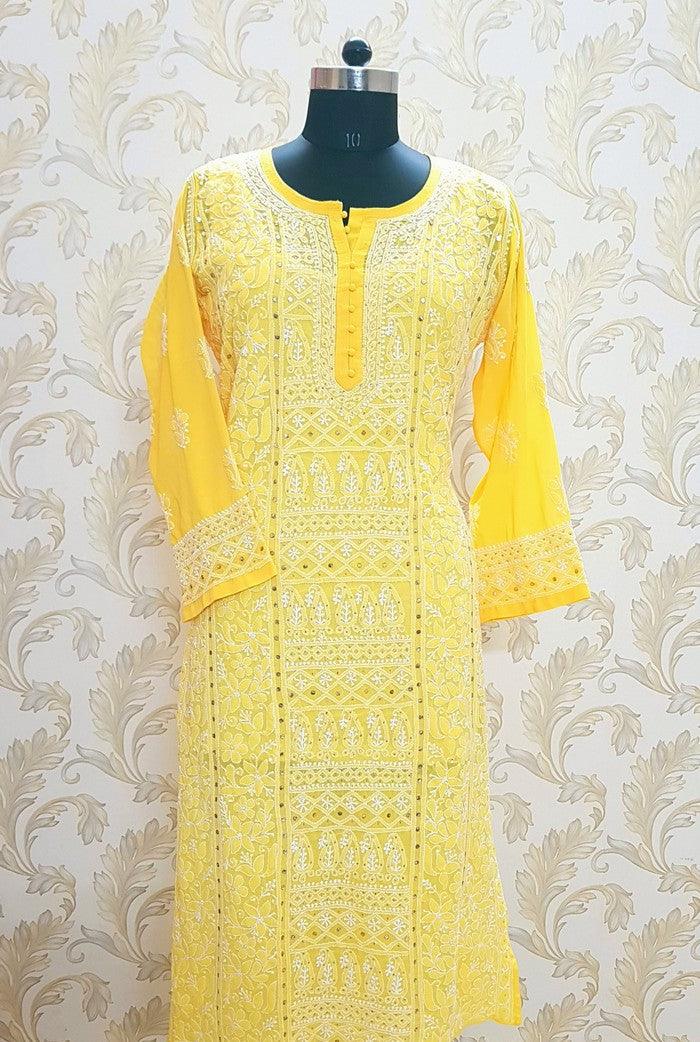 Chikankari Semigeorgette Kurta ( Mukaish ) - Adah Chikankari