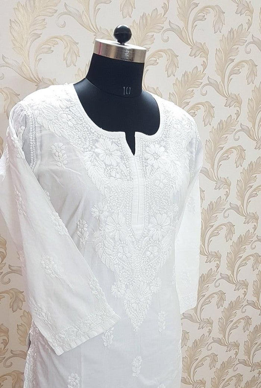 White Chikankari Cotton Kurta - Adah Chikankari