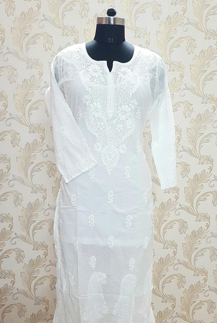 White Chikankari Cotton Kurta - Adah Chikankari