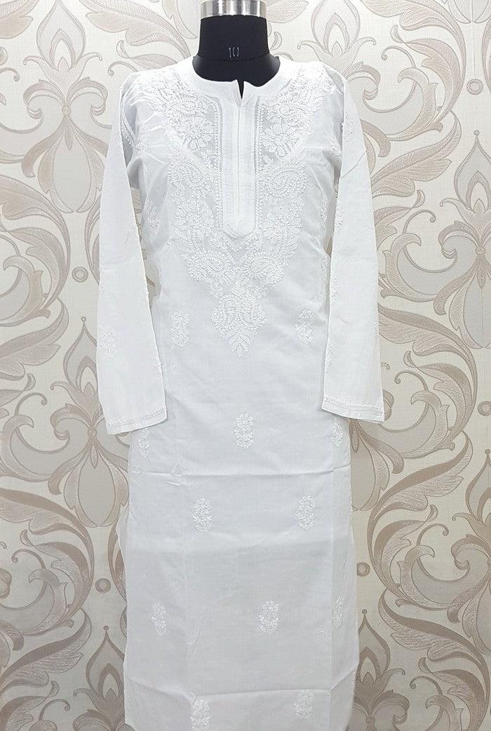 Chikankari White Mulmul Kurta ( Stitched ) - Adah Chikankari