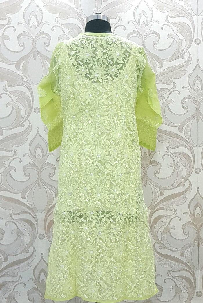 Green Cotton Chikankari Kurta - Adah Chikankari