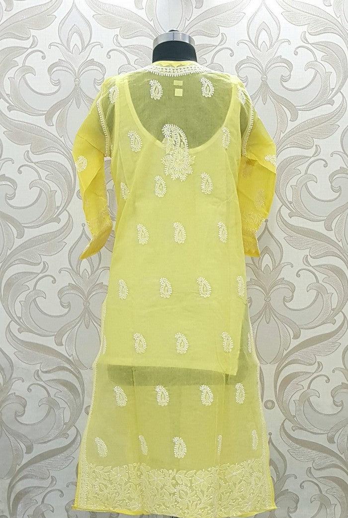 Chikankari Yellow Cotton Kurta - Adah Chikankari