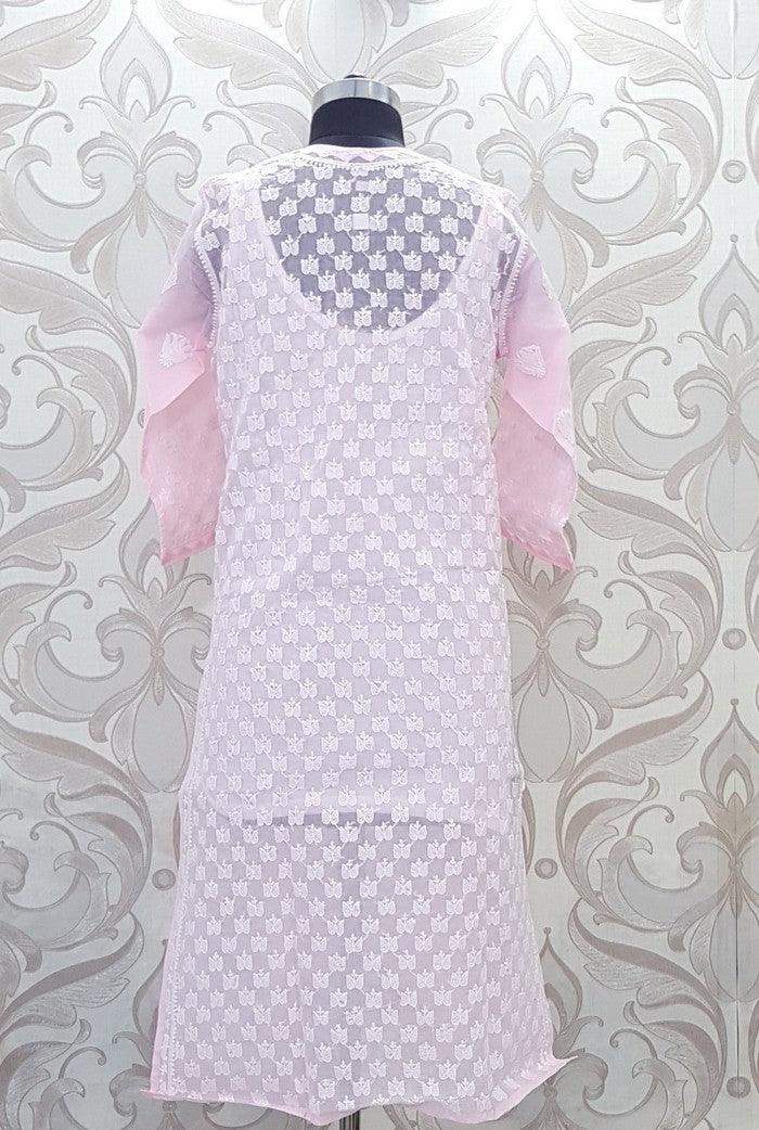 Chikankari Pink Cotton Kurta - Adah Chikankari