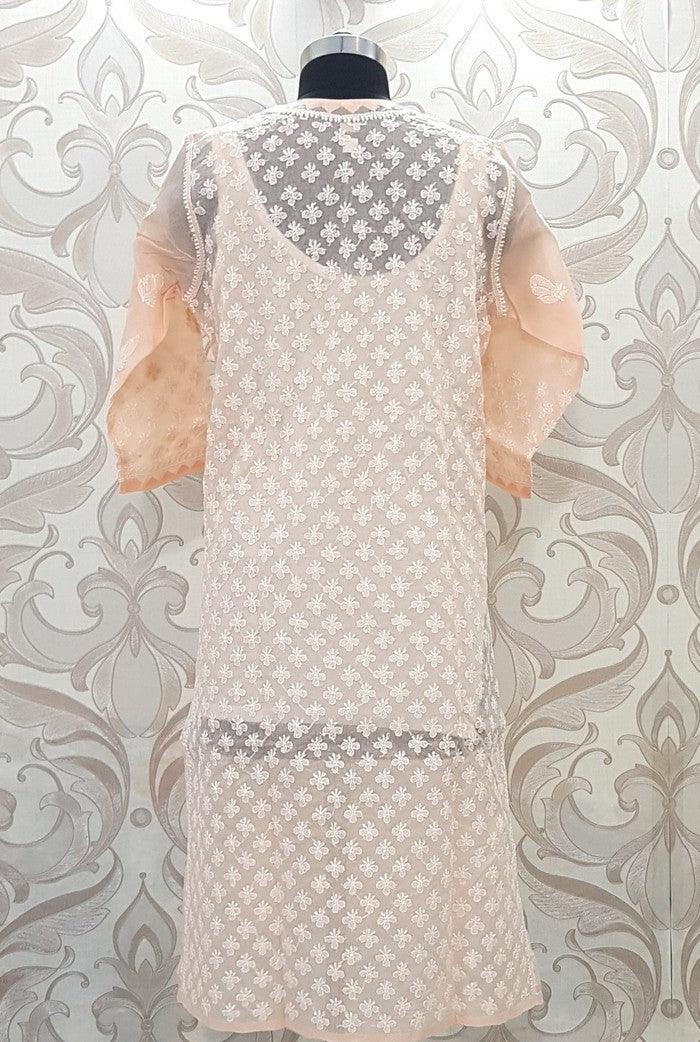 Peach Chikankari Cotton Kurta - Adah Chikankari