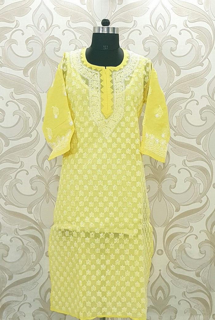 Yellow Chikankari Kurta - Adah Chikankari