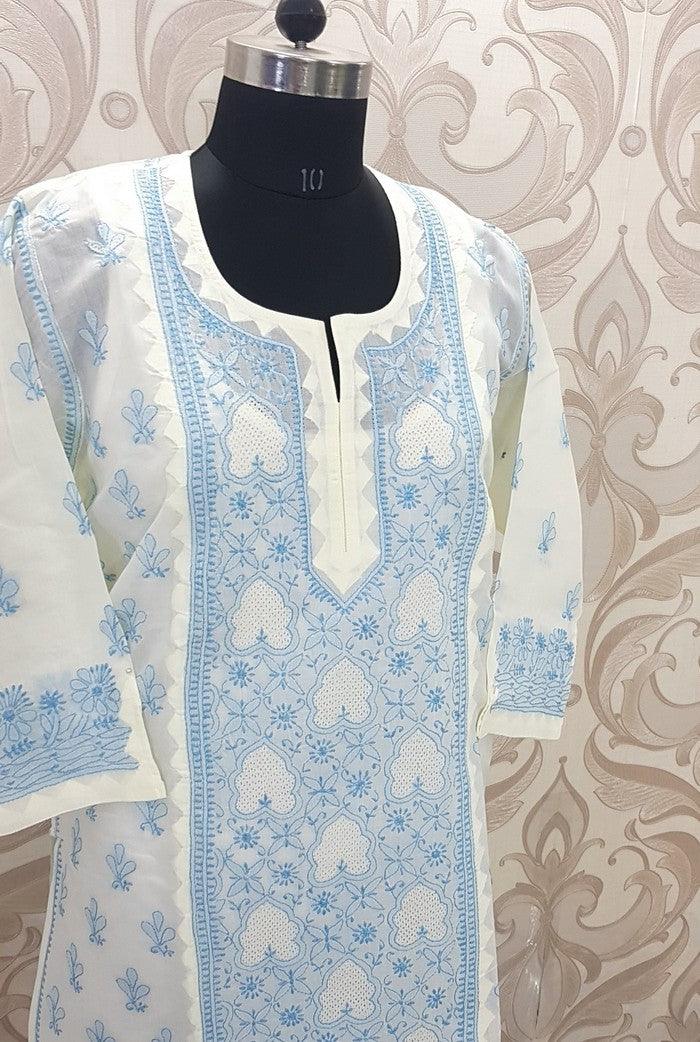 Chikankari Cotton Kurta ( Jaali ) - Adah Chikankari