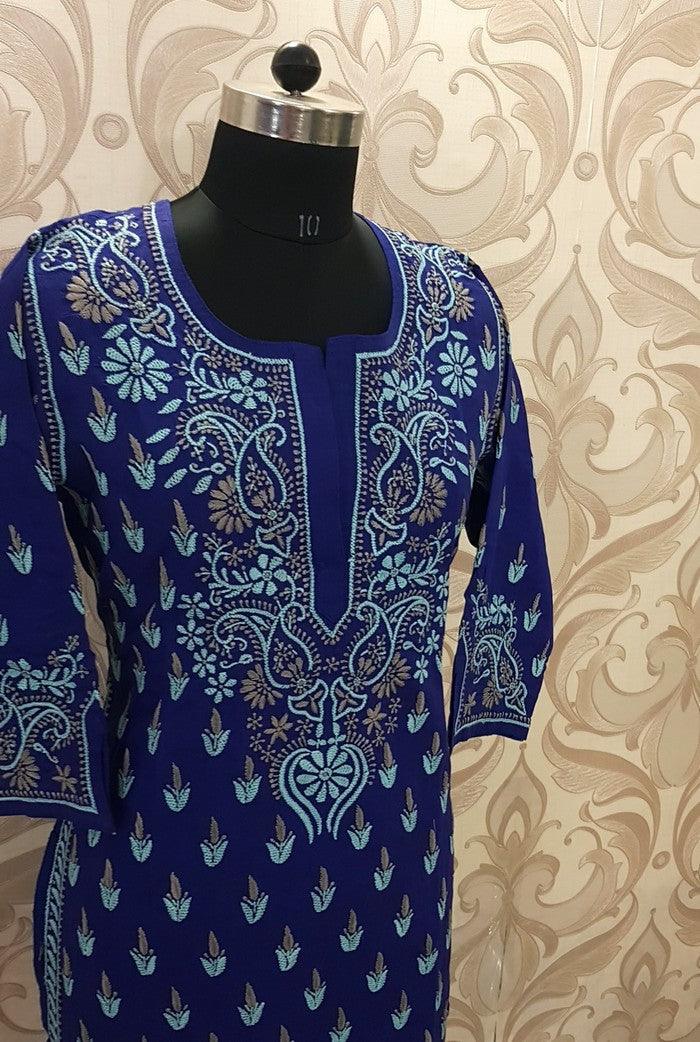 Chikankari Cotton Kurta ( French Knot ) - Adah Chikankari