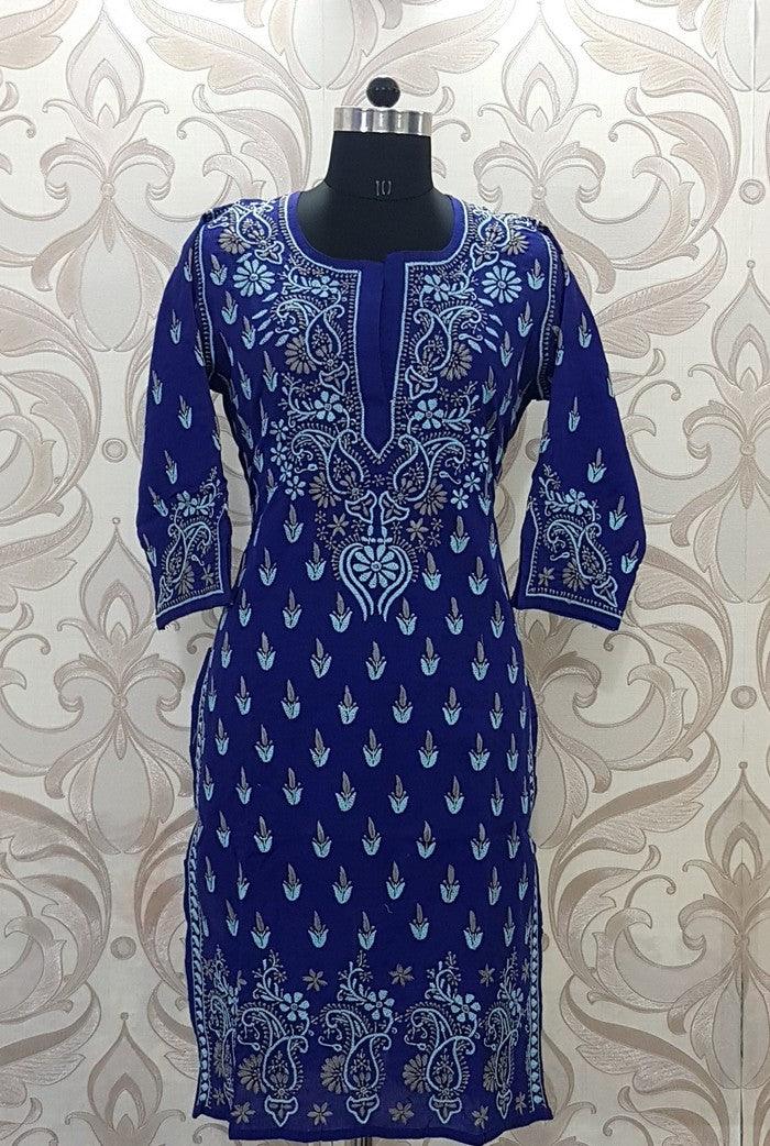 Chikankari Cotton Kurta ( French Knot ) - Adah Chikankari