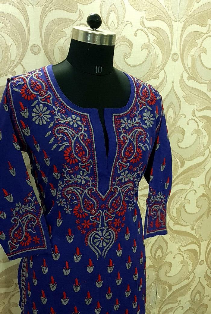 Chikankari Cotton Kurta ( French Knot ) - Adah Chikankari
