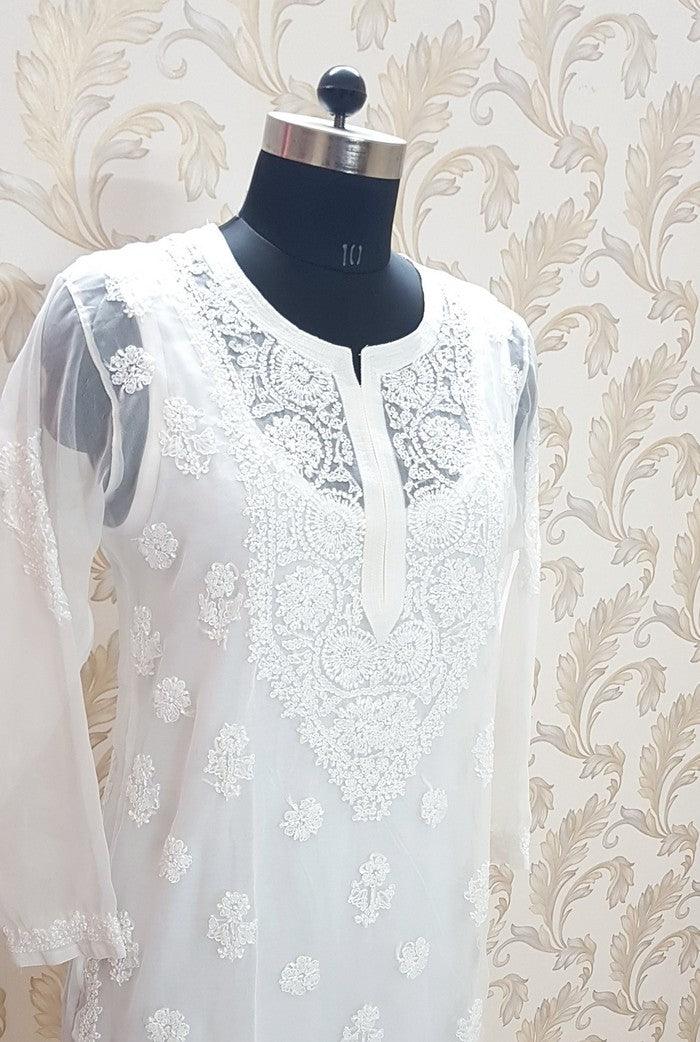 Chikankari Semigeorgette Kurta - Adah Chikankari
