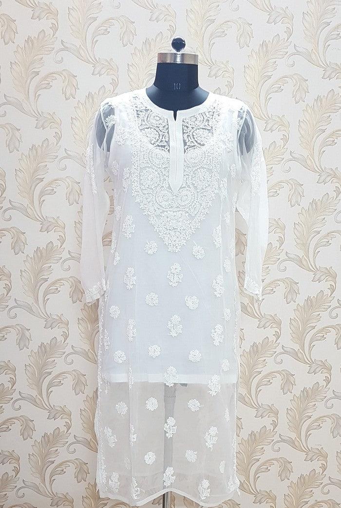 Chikankari Semigeorgette Kurta - Adah Chikankari