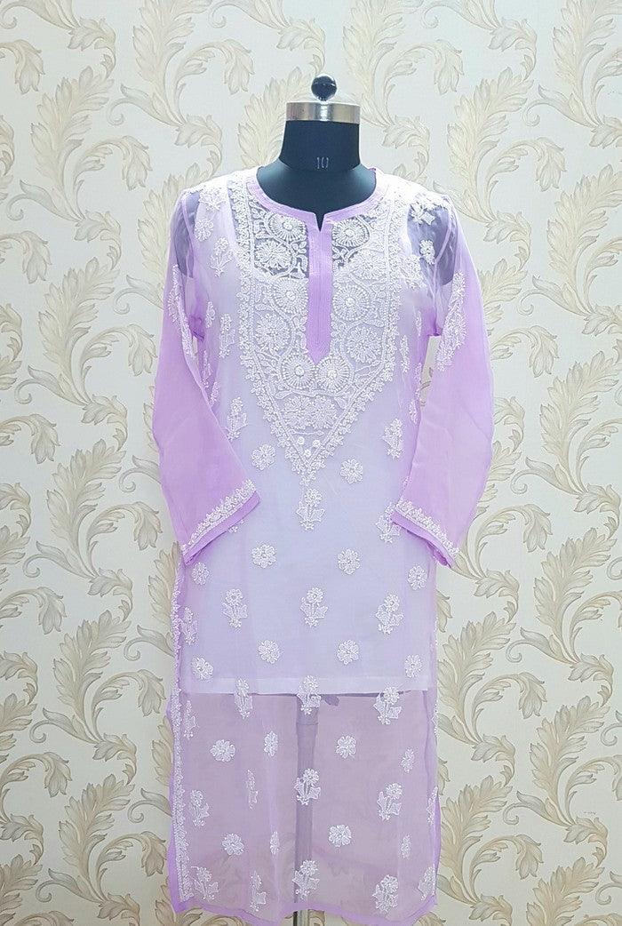 Chikankari Semigeorgette Kurta - Adah Chikankari