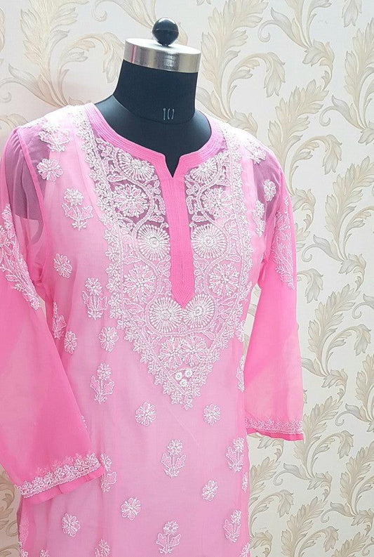 Chikankari Semigeorgette Kurta - Adah Chikankari