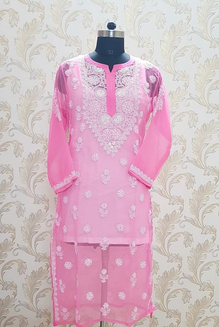 Chikankari Semigeorgette Kurta - Adah Chikankari