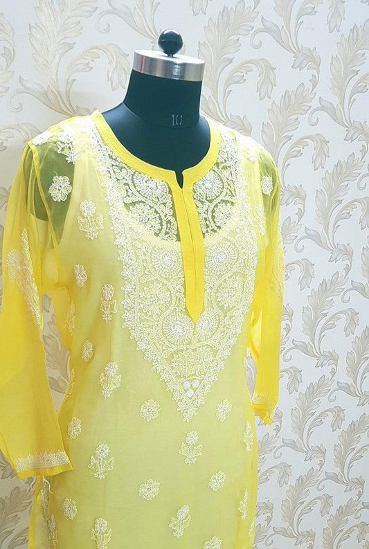 Chikankari Semigeorgette Kurta - Adah Chikankari