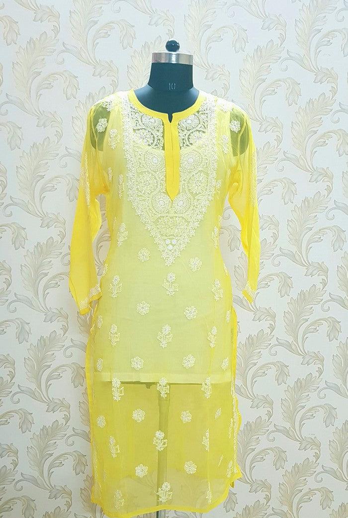 Chikankari Semigeorgette Kurta - Adah Chikankari