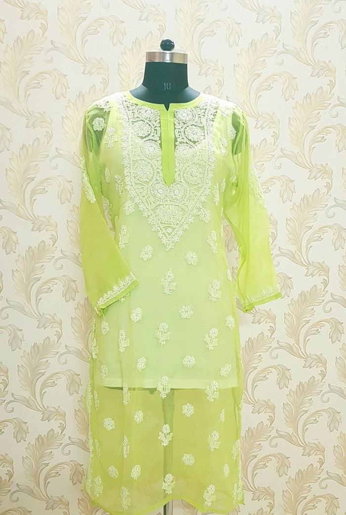 Chikankari Semigeorgette Kurta - Adah Chikankari