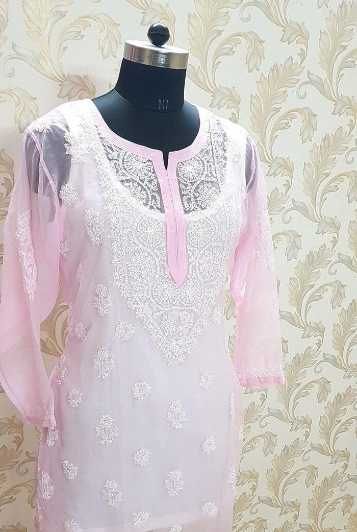 Chikankari Semigeorgette Kurta - Adah Chikankari