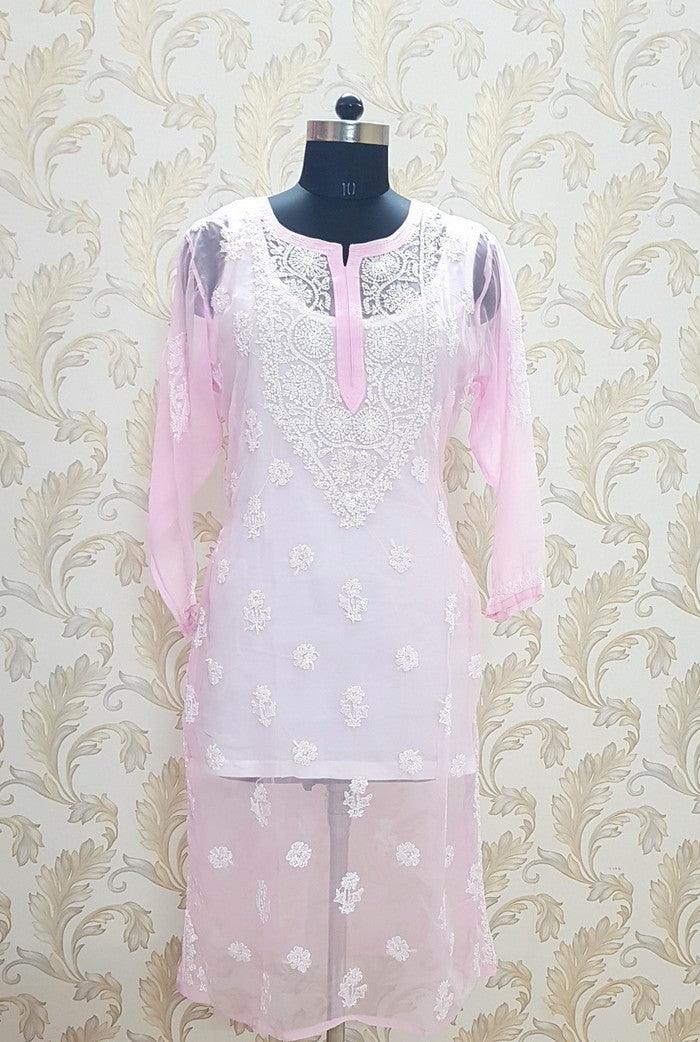 Chikankari Semigeorgette Kurta - Adah Chikankari