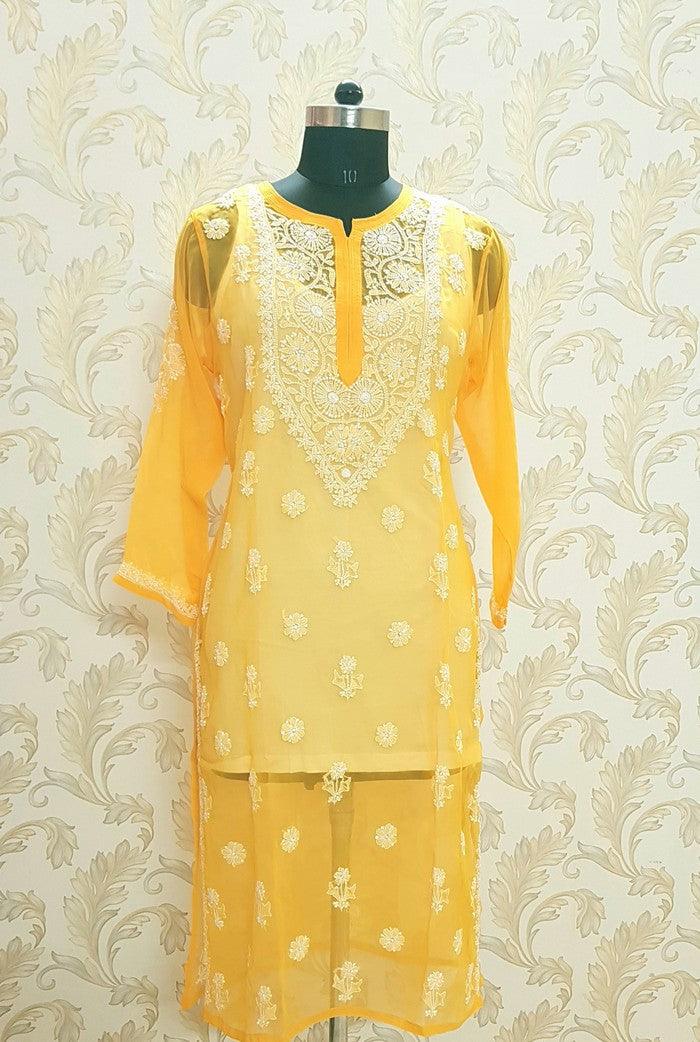 Chikankari Semigeorgette Kurta - Adah Chikankari