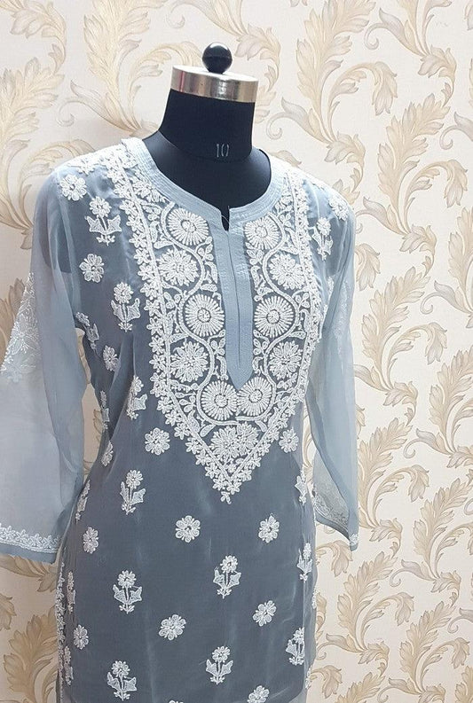 Chikankari Semigeorgette Kurta - Adah Chikankari