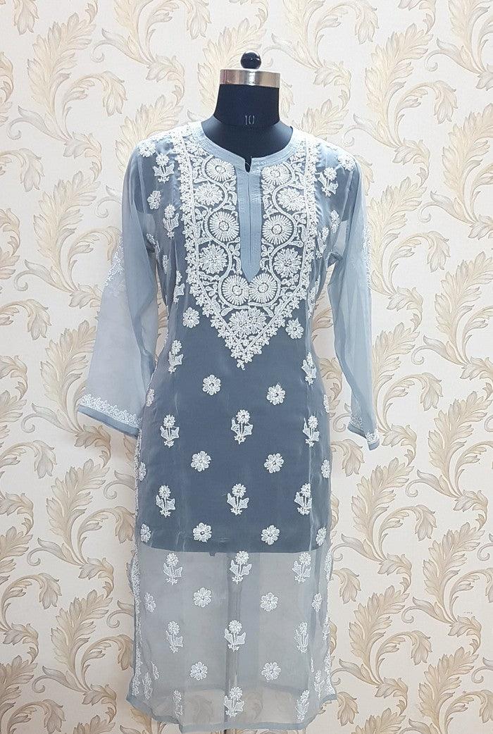 Chikankari Semigeorgette Kurta - Adah Chikankari