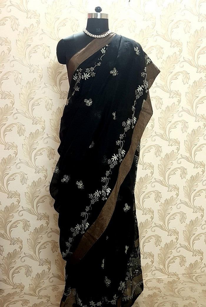 Designer Chanderi Silk Saree - Adah Chikankari