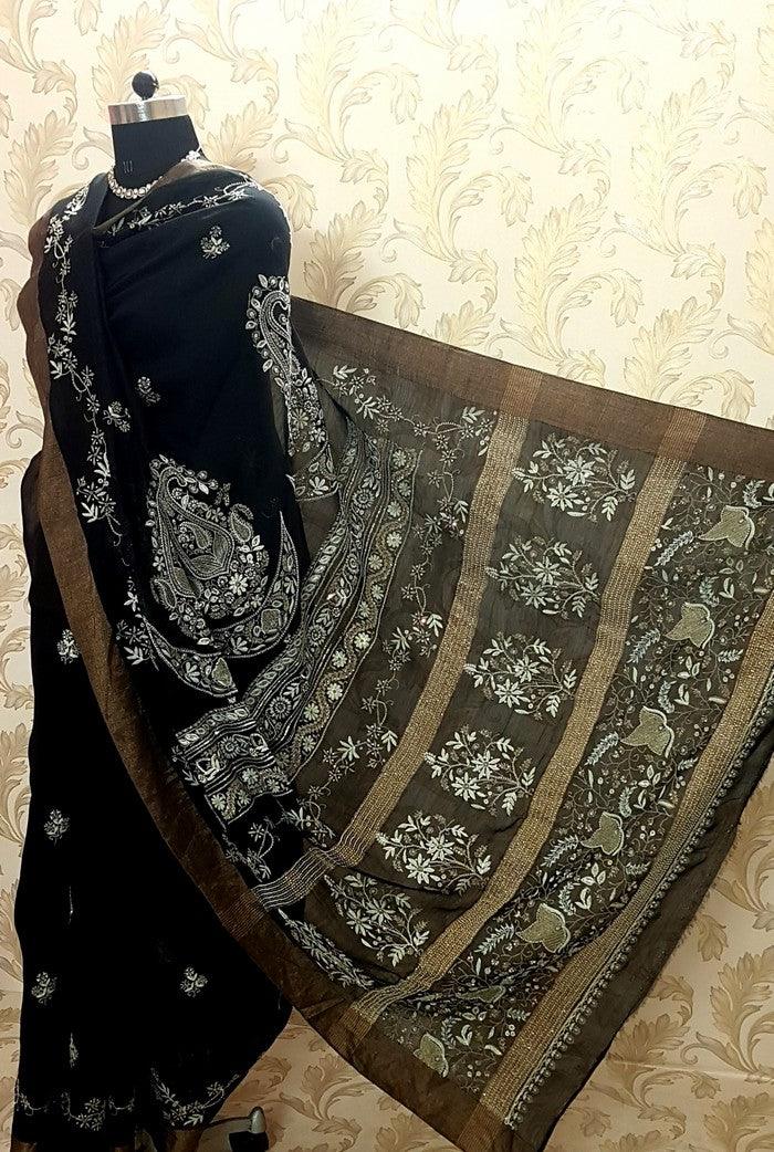 Designer Chanderi Silk Saree - Adah Chikankari