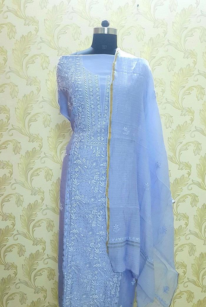 Chikankari Chanderi Designer Suit - Adah Chikankari