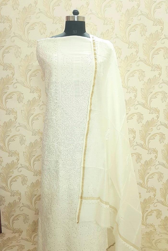 Chikankari Chanderi Silk Suits ( Kurta & Dupatta )