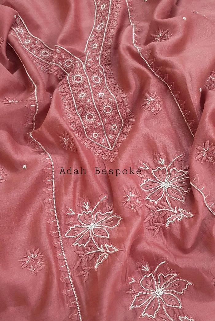 Chikankari Chanderi Suit ( Pearl Work ) - Adah Chikankari