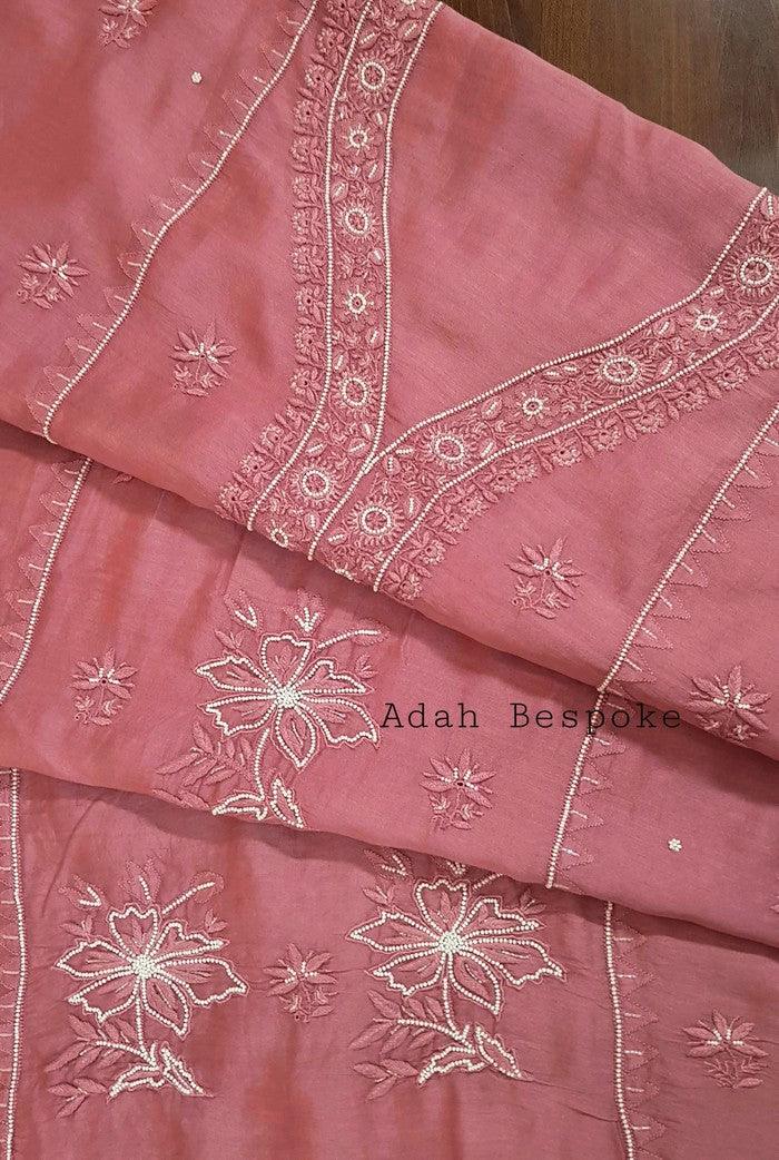 Chikankari Chanderi Suit ( Pearl Work ) - Adah Chikankari