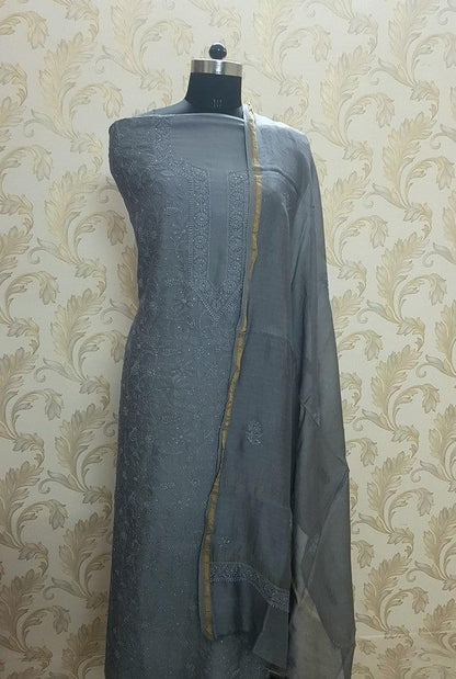 Chikankari Chanderi Silk Suits ( Kurta & Dupatta ) - Adah Chikankari