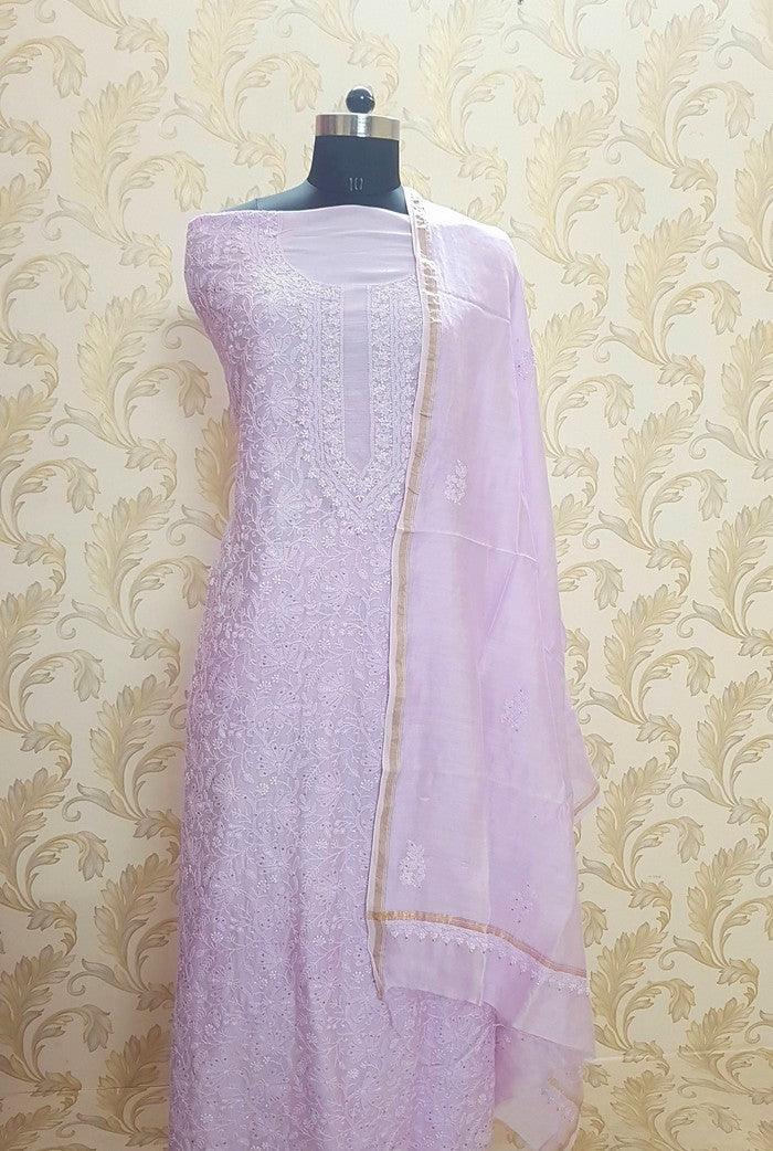 Chikankari Chanderi Silk Suits ( Kurta & Dupatta ) - Adah Chikankari