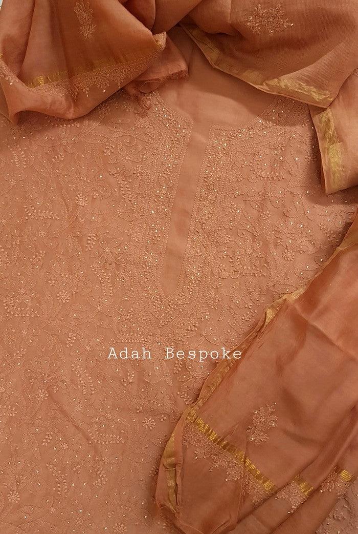 Chikankari Chanderi Silk Suits ( Kurta & Dupatta ) - Adah Chikankari