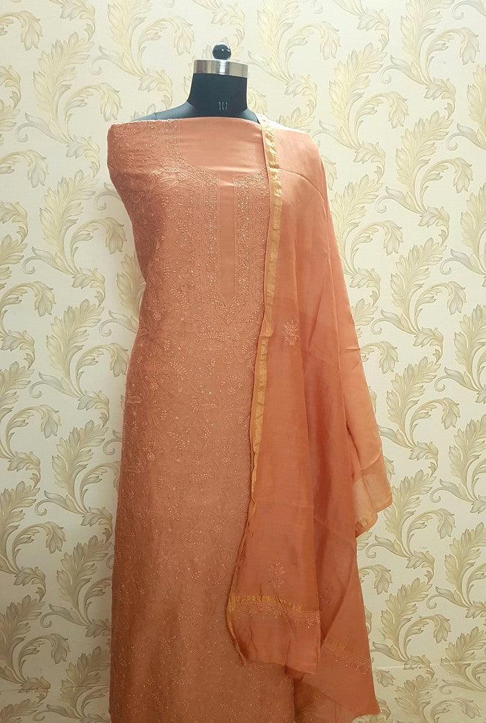 Chikankari Chanderi Silk Suits ( Kurta & Dupatta ) - Adah Chikankari