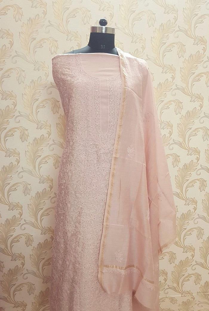 Chikankari Chanderi Silk Suits ( Kurta & Dupatta ) - Adah Chikankari