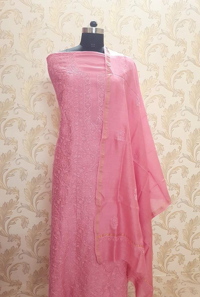 Chikankari Chanderi Silk Suits ( Kurta & Dupatta )