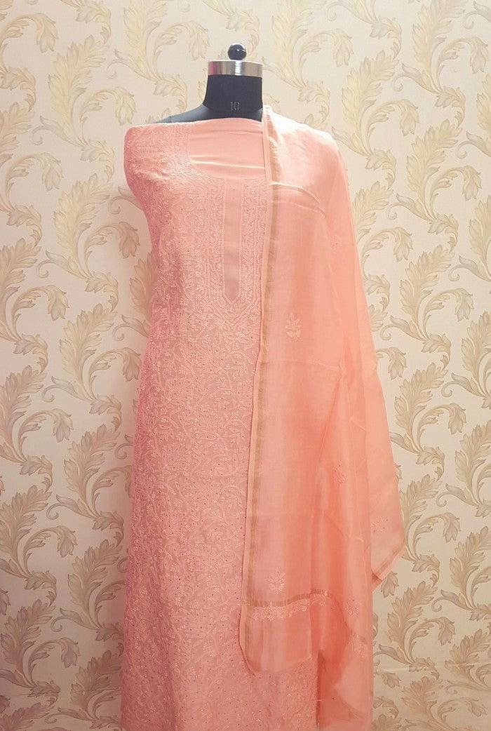 Chikankari Chanderi Silk Suits ( Kurta & Dupatta ) - Adah Chikankari