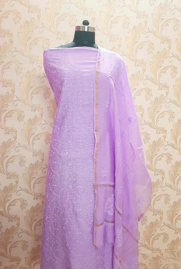 Chikankari Chanderi Silk Suits ( Kurta & Dupatta ) - Adah Chikankari