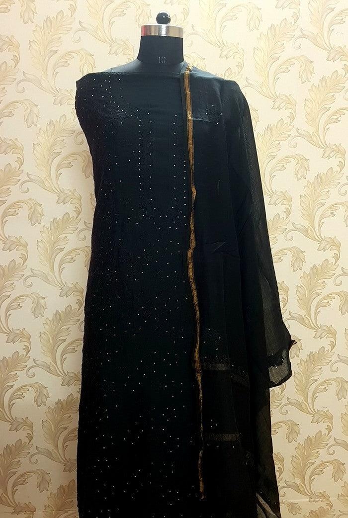 Chikankari Chanderi Silk Suits ( Kurta & Dupatta ) - Adah Chikankari