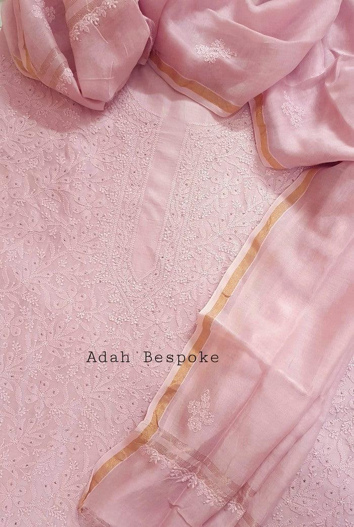 Chikankari Chanderi Silk Suits ( Kurta & Dupatta ) - Adah Chikankari