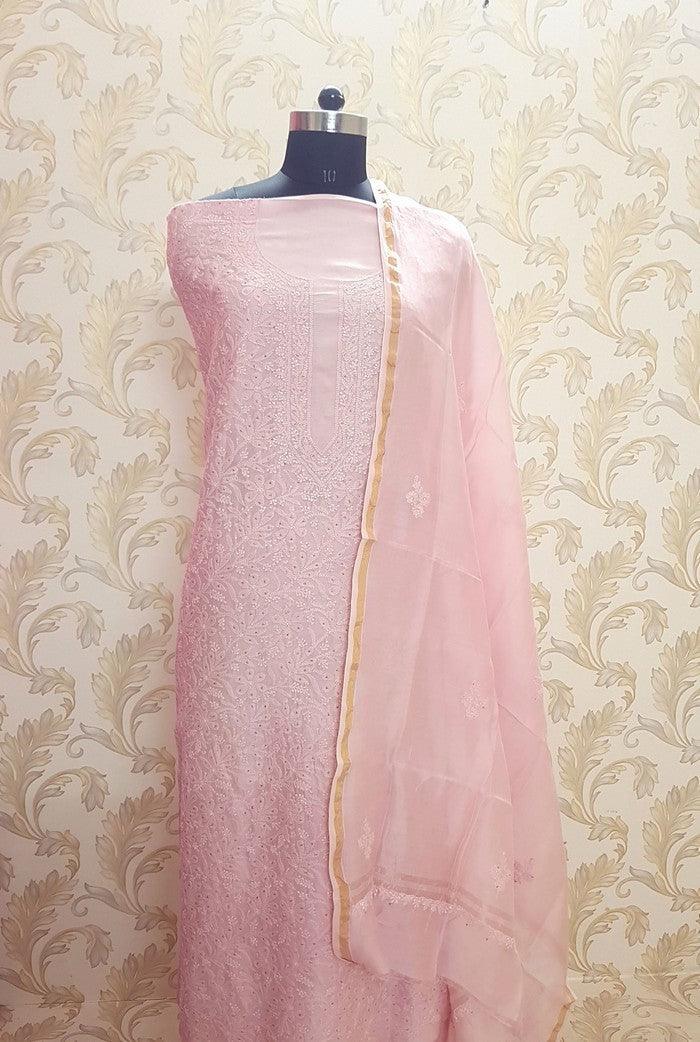 Chikankari Chanderi Silk Suits ( Kurta & Dupatta ) - Adah Chikankari