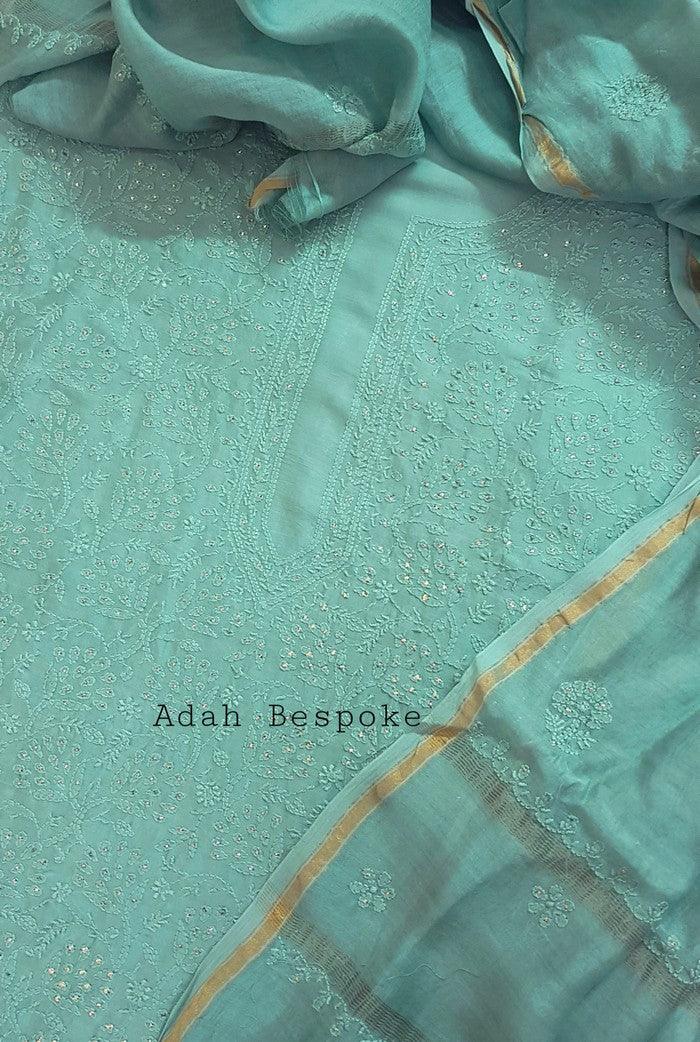 Chikankari Chanderi Silk Suits ( Kurta & Dupatta ) - Adah Chikankari