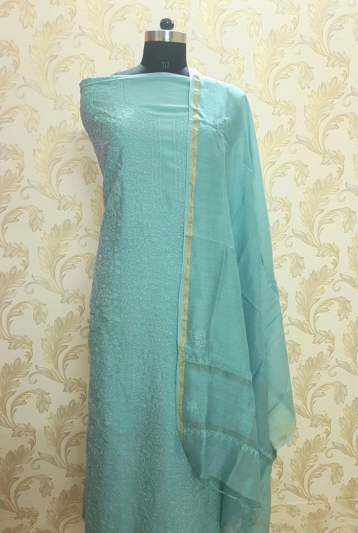 Chikankari Chanderi Silk Suits ( Kurta & Dupatta ) - Adah Chikankari