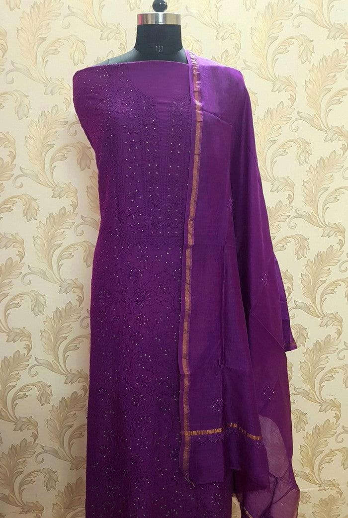 Chikankari Chanderi Silk Suits ( Kurta & Dupatta )